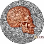 Republic of Cameroon CARVED SKULL series CARVED SKULLS & BONES Silver coin 1000 Francs 2017 Partial copper plated Antique finish Ultra High Relief 1 oz